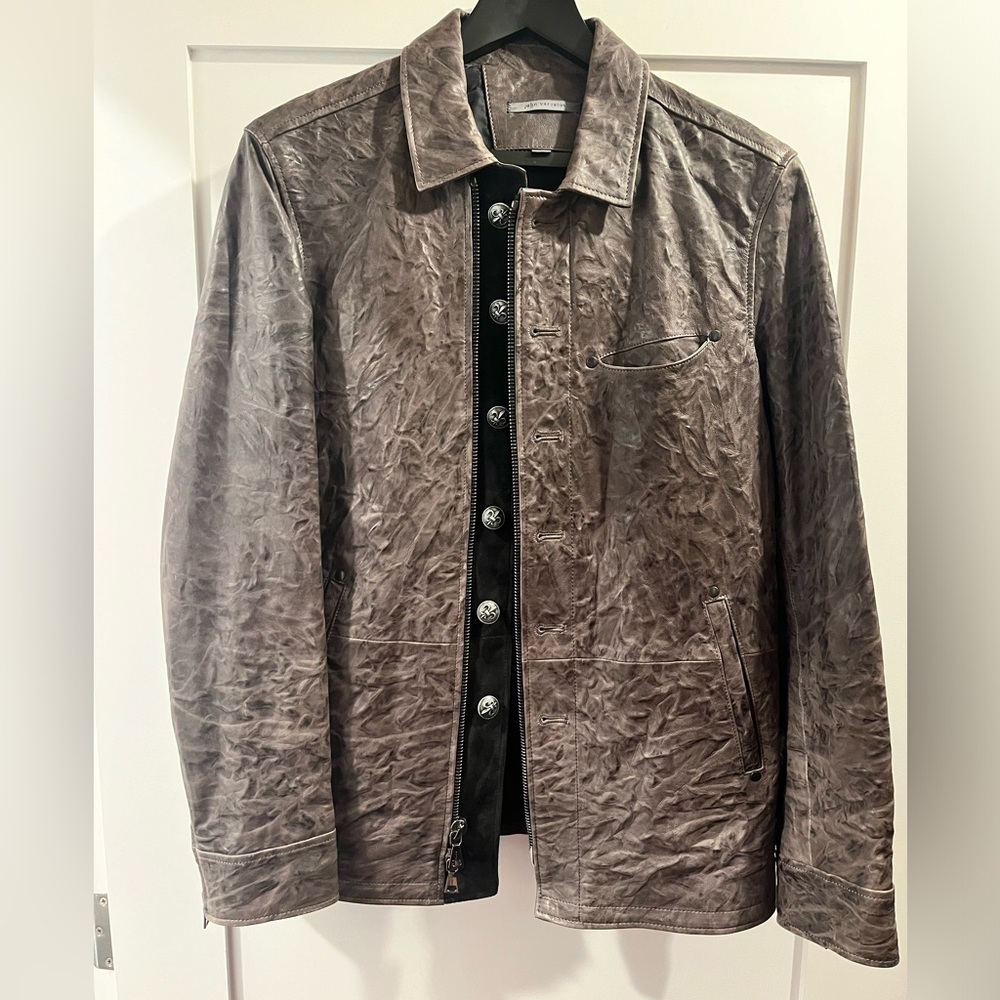 John Varvatos men’s grey leather band jacket size 46.